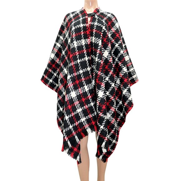 MOSCHINO Boutique Tartan Wool Cape Poncho Blanket Wrap Oversized Scarf OS - Picture 3 of 8